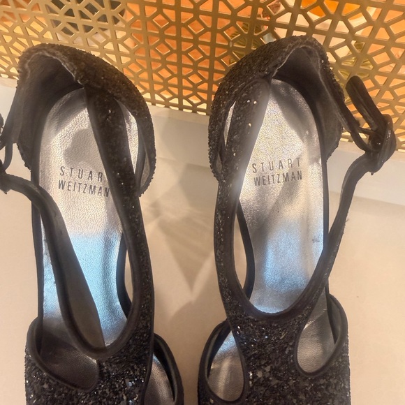 Stuart Weitzman Black Glitter Peep-Toe High Heels! EUC! Size 7 - Picture 6 of 9